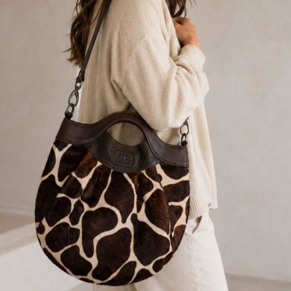 Marco Buggiani Leather Hair On Hide Giraffe Hobo Bag Y2K Boho Luxe Made in Italy